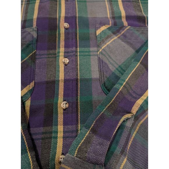 Vintage St. John's Bay Flannel Men's Large Tall LT USA Made Purple Green Plaid - Picture 14 of 14